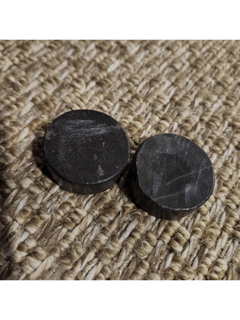 Vtg Backgammon Checkers Marble Stone 2 Game Pieces Replacement Black 1.25" x .5"